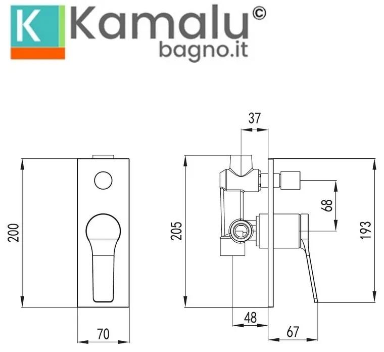 Kamalu - miscelatore doccia con deviatore a incasso colore nero | kam-kanda nero