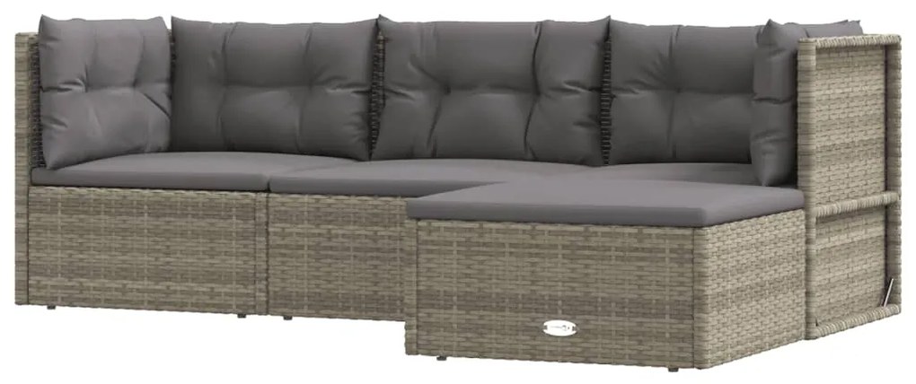 Set divani da giardino 4 pz con cuscini in polyrattan grigio