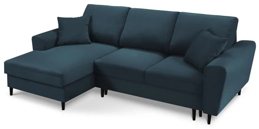 Divano angolare blu scuro allungabile e con contenitore (con penisola a sinistra/con chaise lounge) con rivestimento in velluto a coste Kyoto – Cosmopolitan Design