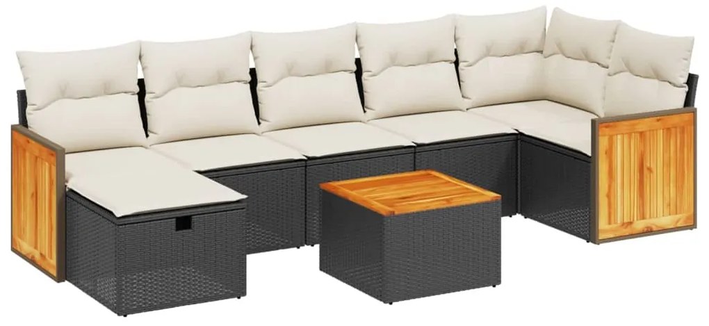 Set divani da giardino con cuscini 8 pz nero in polyrattan