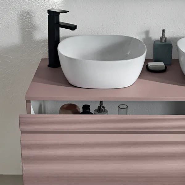 Bagno completo sospeso con base 120 con 2 lavabi da appogio - RIO Rosa Polvere