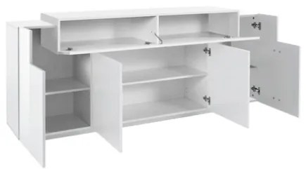 Credenza Moderna A 4 Ante 200x45x85,5 Bianco Lucido Laccato Corona