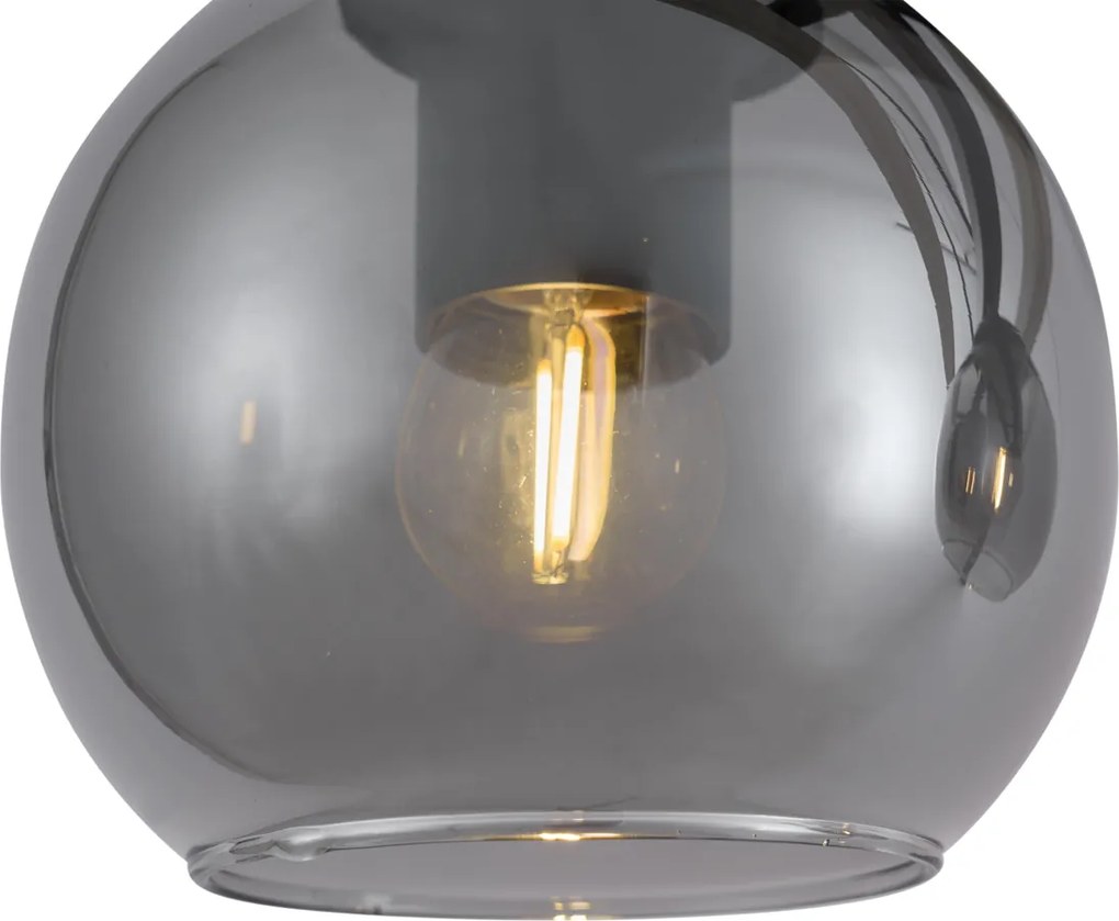 Lampada a sospensione smart nera con legno e vetro fumé 4 luci incl. WiFi A60 - Aleks