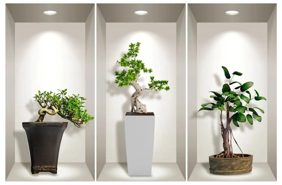 Set di 3 adesivi murali 3D Piante Bonsai - Ambiance