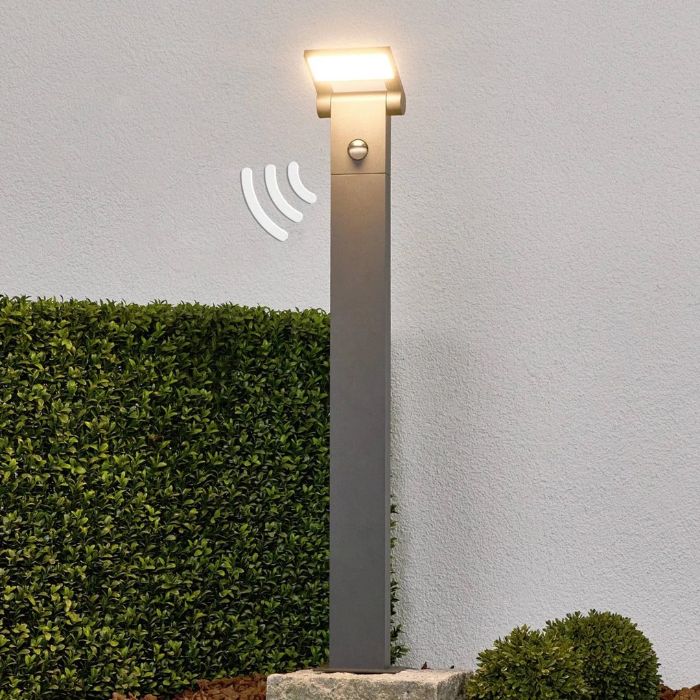 Lampione a LED Marius con sensore, 80 cm Lucande, Alluminio / Grigio / Zincato, Alluminio, Moderno