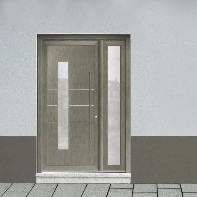 Portoncino d'ingresso Modern4 con vetro L 90 x H 210 cm in PVC grigio, apertura spingere a sinistra