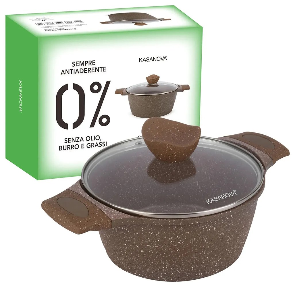 Casseruola 24 cm antiaderente 0 grassi con coperchio