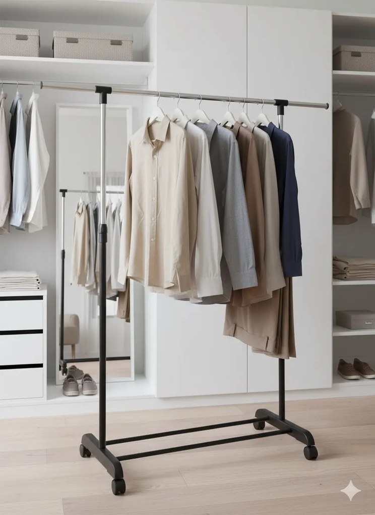 Stender Porta Abiti Estensibile in Acciaio con Ruote 125x170x42 cm Fadi Nero e Acciaio...