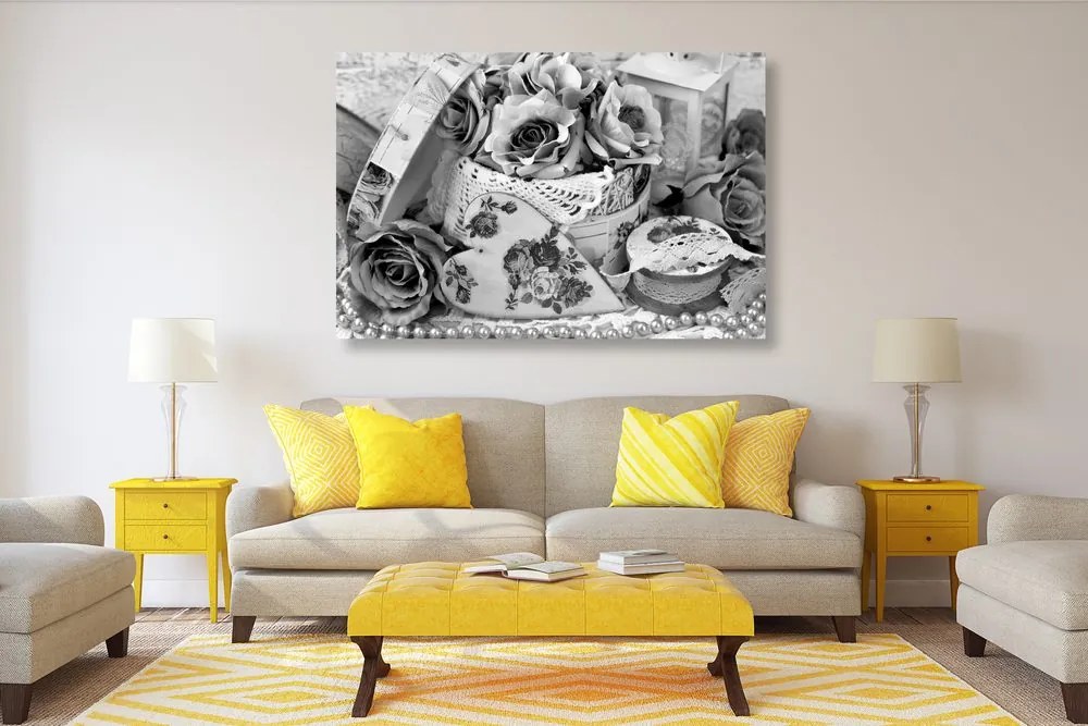 Quadro su tela – Stile romantico vintage in bianco e nero