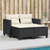 Divano da Giardino 2 Posti con Sgabelli Nero in Polyrattancod mxl 113481