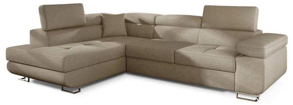 Divano angolare beige allungabile/con contenitore (con penisola a sinistra/a L) Anton – ELTAP