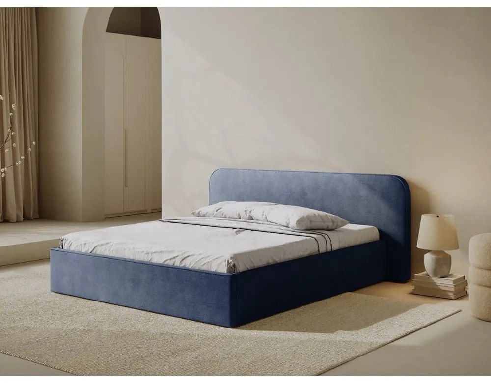 Letto matrimoniale imbottito blu scuro con contenitore e rete inclusi 200x200 cm Elizabeth – Micadoni