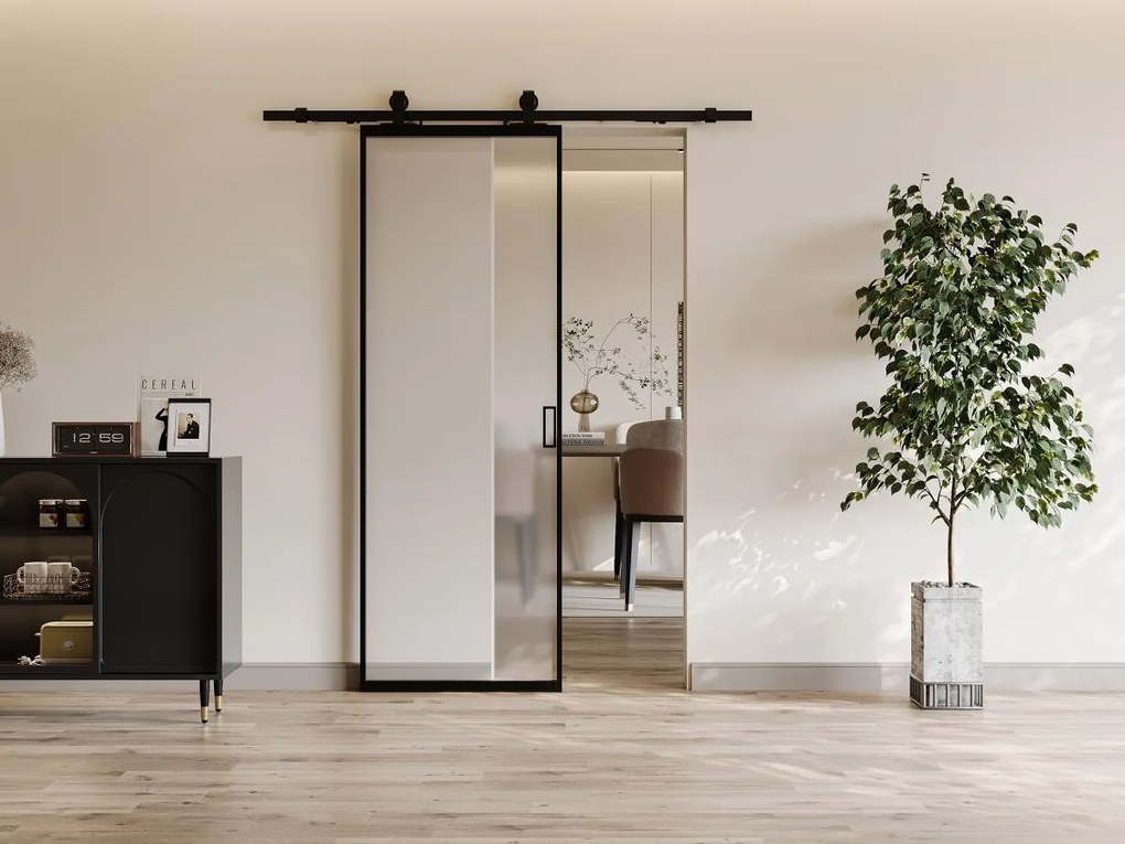 Porta scorrevole esterno muro H205 x L63 cm Alluminio e Vetro temperato smerigliato - LINCI II