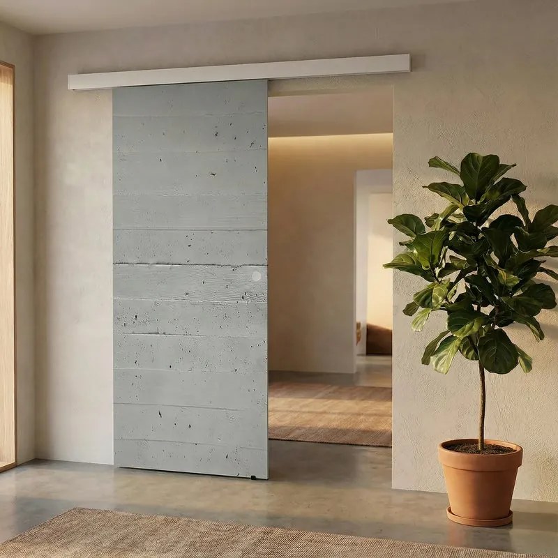 Porta scorrevole sinistra Cemento in vetro grigio, L 88 x H 215 cm, con binario Meli