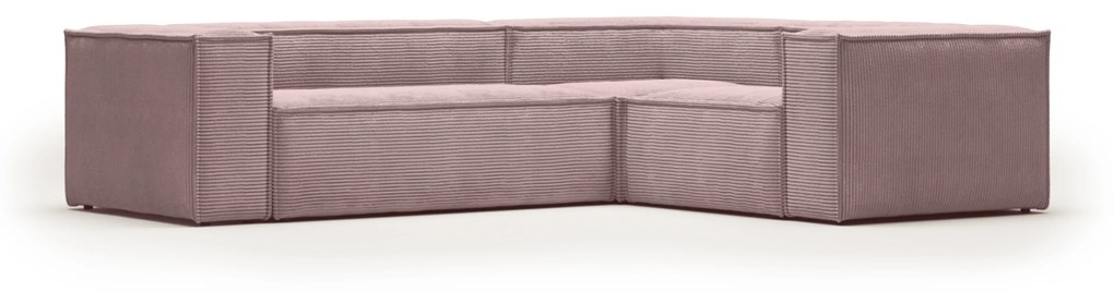 Kave Home - Divano ad angolo Blok 3 posti in velluto a coste spesse rosa 290 x 230 cm / 230 cm 290 cm