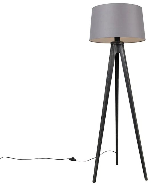 Treppiede nero con paralume in lino grigio scuro 45 cm - Tripod Classic