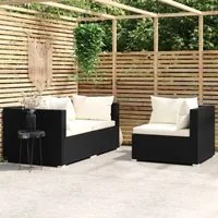 Set Divani da Giardino 3 pz con Cuscini in Polyrattan Nero 317494