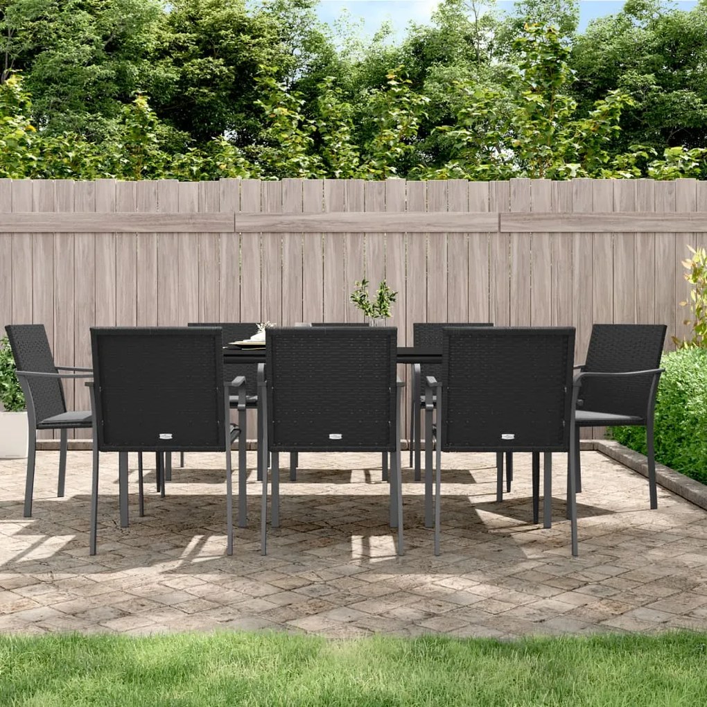 Set Pranzo da Giardino 9 pz con Cuscini in Polyrattan e Acciaio