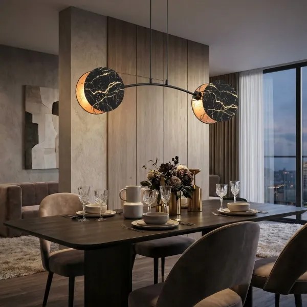 Lampadario a sospensione con filo MOTIF 2xE27/15W/230V nero/oro