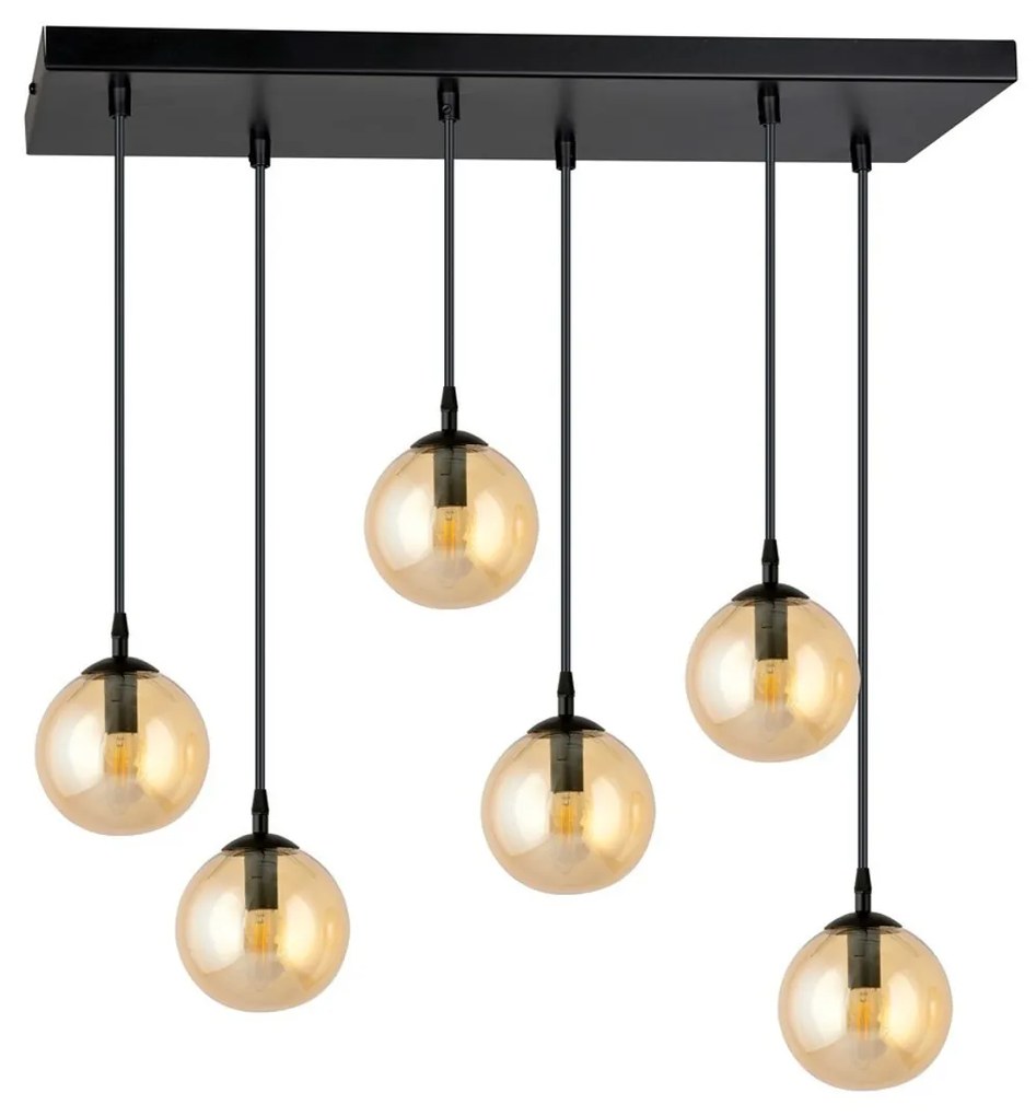 Lampadario a Sospensione in Acciaio e Vetro COSMO 6 Nero 6xE14