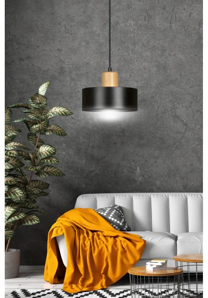 Lampadario a Sospensione in Acciaio e Legno TORIN 1 Nero/Bianco E27 Colore del corpo Nero