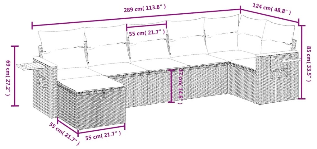 Set divani da giardino 7 pz con cuscini grigio in polyrattan