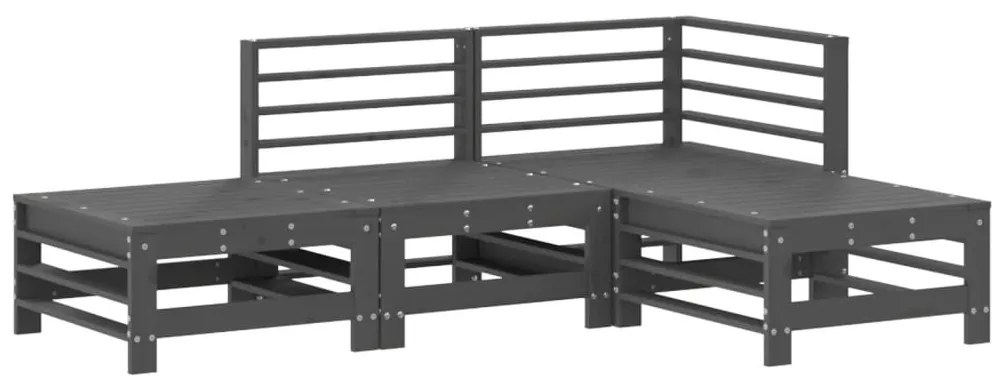 Set salotto da giardino 4 pz grigio in legno massello di pino