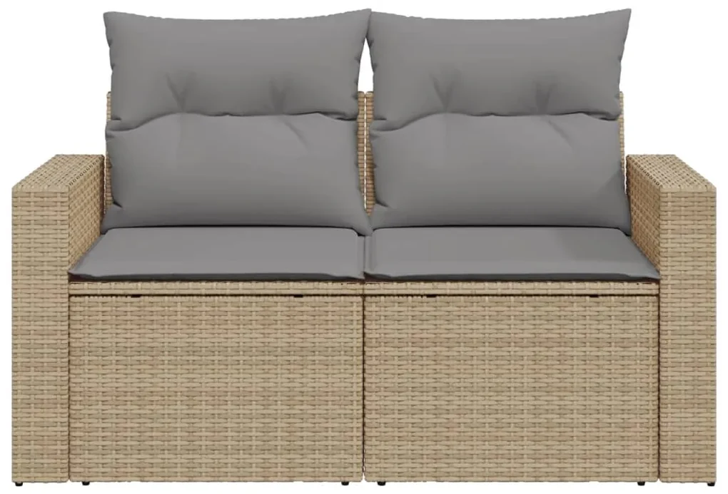 Divano da giardino con cuscini a 2 posti beige in polyrattan