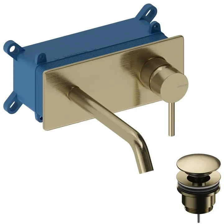 Rubinetto per lavabo a canna media LOOP oro spazzolato lucido SANYCCES