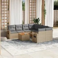 Set Divano da Giardino 9 pz con Cuscini Beige Misto Polyrattan 3256822