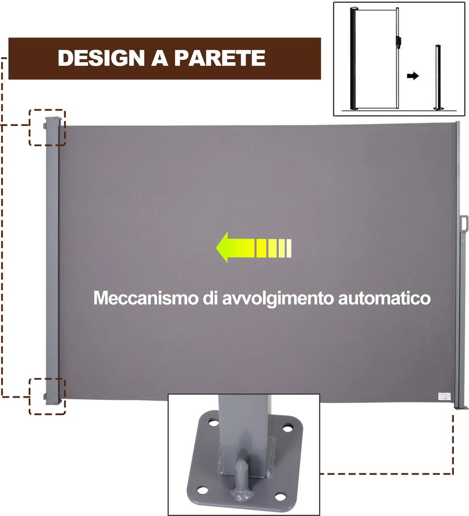 Tenda Laterale Frangivista da Giardino 3x1,60m in Alluminio e Tessuto Grigio...