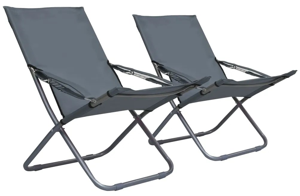Sedie Da Spiaggia Pieghevoli 2 Pz İn Tessuto Grigio /