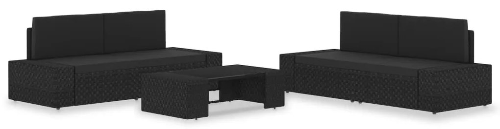 Set divani da giardino 5 pz in polyrattan nero