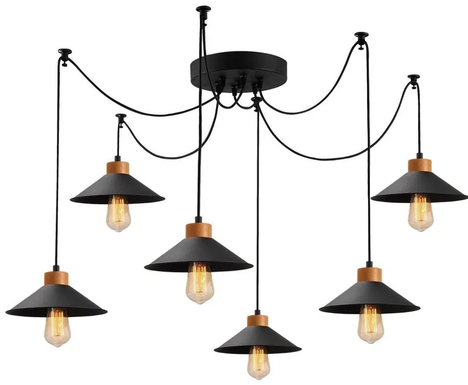 Lampadario a sospensione su cavo MANAVGAT 6xE27/40W/230V, design a ragno, nero/marrone