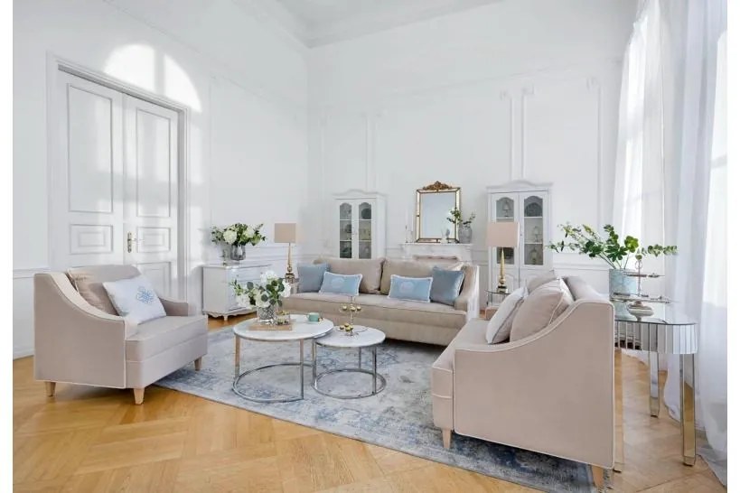 Shabby Chic divano estraibile color champagne in morbida ciniglia - Arrediorg