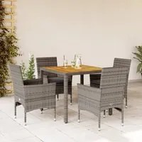 Set Pranzo Giardino 5 pz con Cuscini Grigio Polyrattan Acacia 3278676