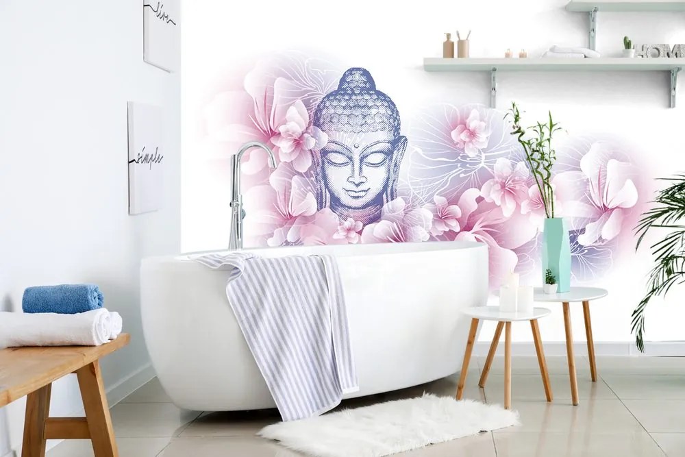 Carta da parati autoadesiva – Buddha con fiori di sakura