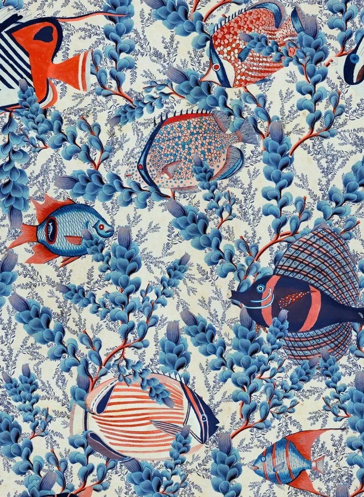 Mindthegap Carta da parati Aquarium - Taupe/ Indigo/ Red