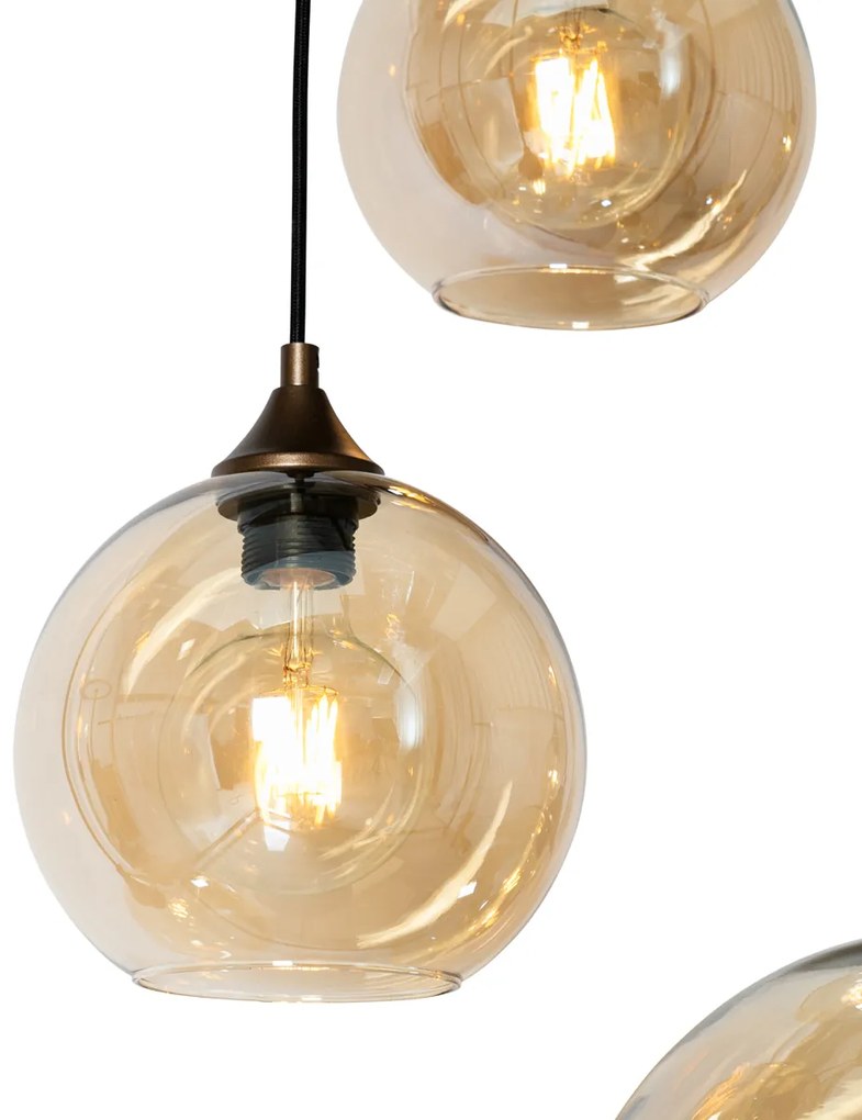 Lampadario Art Déco bronzo scuro con vetro ambrato ovale 8 luci - Sandra