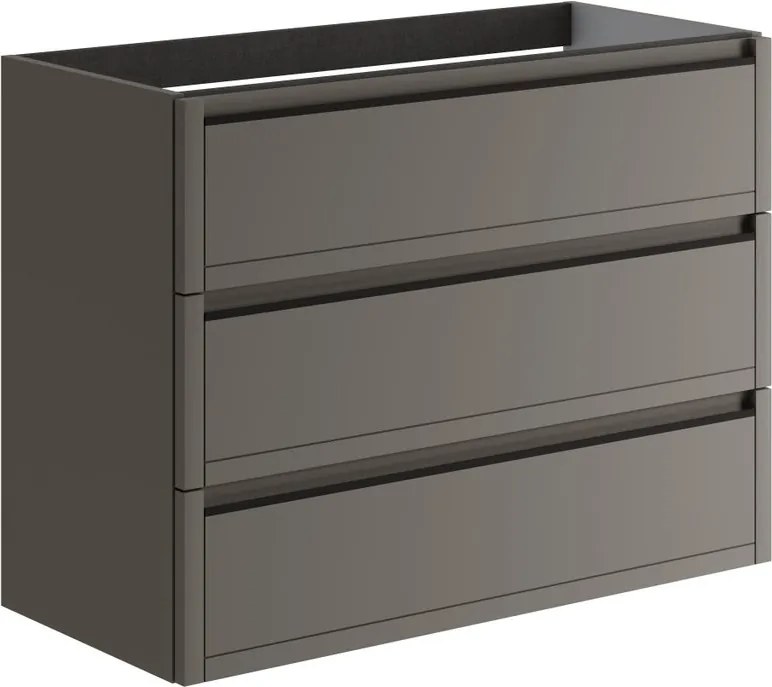 Mobile da bagno sospeso sotto lavabo L 99.5 x H 78 x P 45.5 cm grigio opaco, 3 cassetti TRATTO