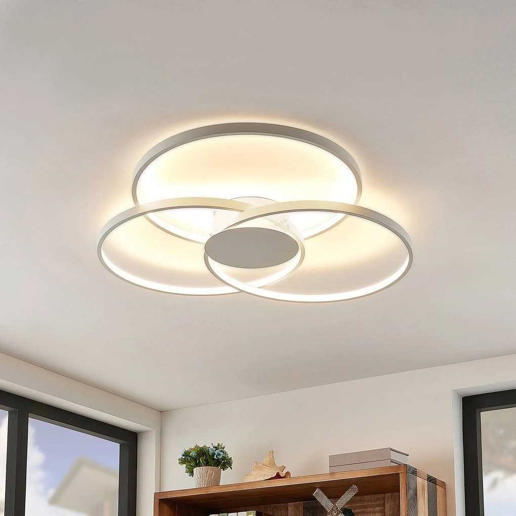 Lindby plafoniera LED Riley, bianca, metallo, 80 cm, dimmerabile