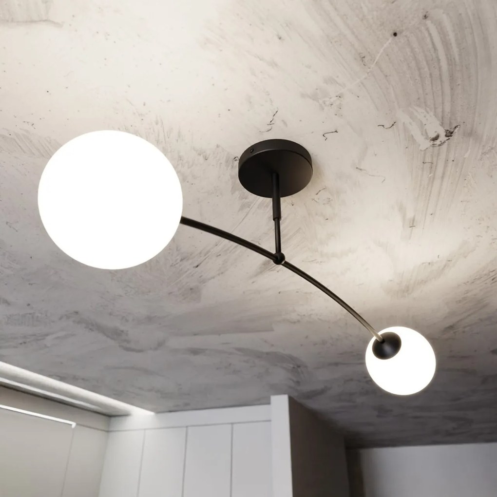 Lampadario a Sospensione in Acciaio e Vetro PREGOS 2 Nero/Bianco 2xE14