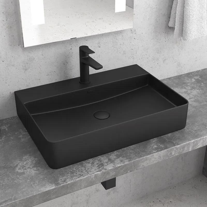Kamalu - lavabo da appoggio 50cm colore nero mat litos-cnm500