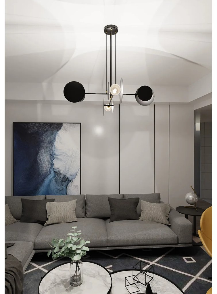 Lampadario Moderno 1 Luce Izanami In Acciaio Nero Con Bracci