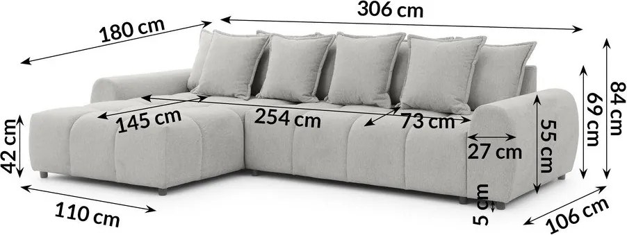 Divano angolare grigio chiaro (con penisola a sinistra/con chaise lounge) Albane – Ropez