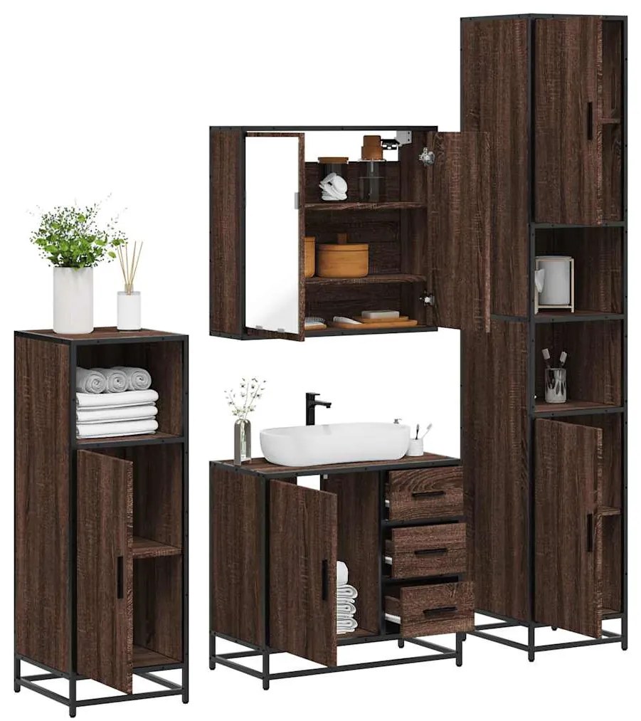 Set Mobili Da Bagno 4 Pz Rovere Marrone İn Legno Multistrato /