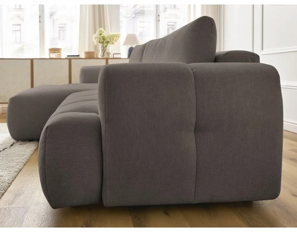 Divano angolare grigio tortora allungabile e con contenitore (penisola a sinistra/chaise lounge) con rivestimento in ciniglia Fuji – Bobochic Paris