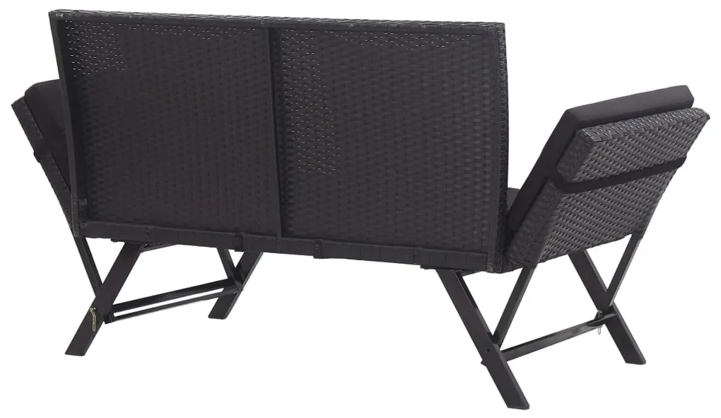 Panchina da giardino con cuscini 176 cm nera in polyrattan
