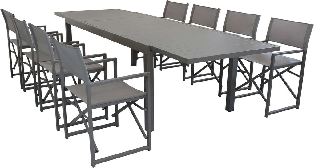 DEXTER - set tavolo in alluminio cm 200/300 x 100 x 74 h con 8 poltrone Carpenter
