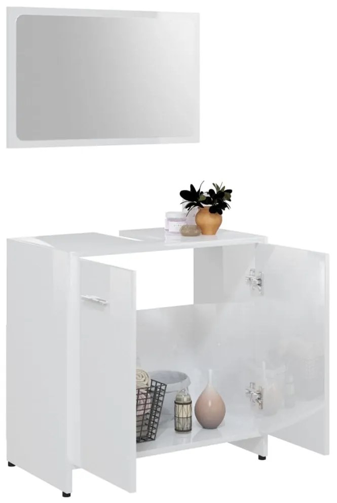 Set mobili da bagno 3 pz bianco lucido in truciolato